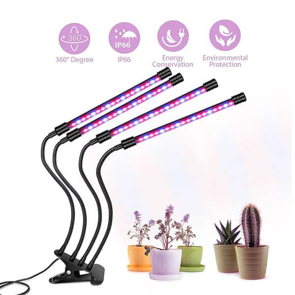 100497 Grow Light LED Ανάπτυξης Φυτών Γλάστρας με 4 Κινούμενες Κεφαλές & Βάση Μανταλάκι | 56,20 €