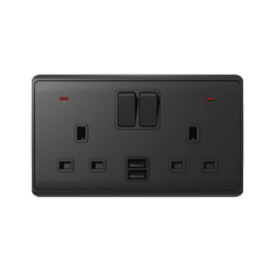 LONDON DOUBLE SOCKET 2P BUTTON SWITCH NEON+USB AN