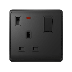 LONDON SINGLE SOCKET 1P BUTTON SWITCH NEON+USB AN