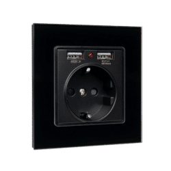 GERMAN TYPE SOCKET 16A WITH 2XUSB GLASS FRAME BL