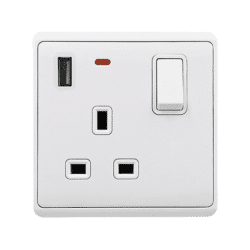 LONDON SINGLE SOCKET 1P BUTTON SWITCH NEON+USB WH