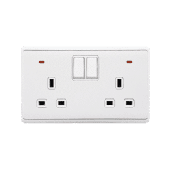 LONDON DOUBLE SOCKET WITH 2P BUTTON SWITCH NEON WH