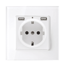 GERMAN TYPE SOCKET 16A 2XUSB GLASS FRAME WH+C. BOX